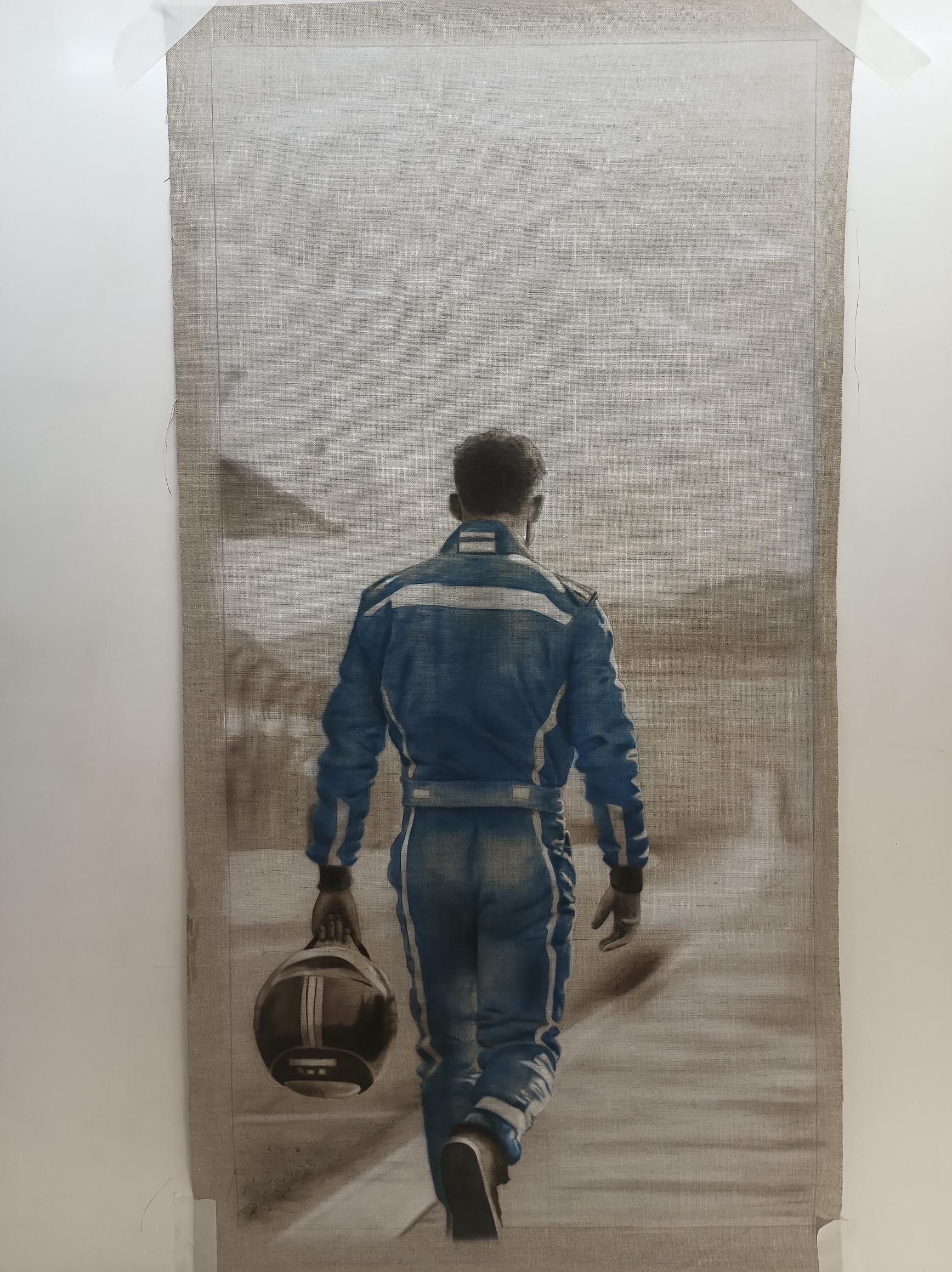 Tableau Pilote F1 Aérographe sur Toile de Lin - Atelier Décor 1 Max